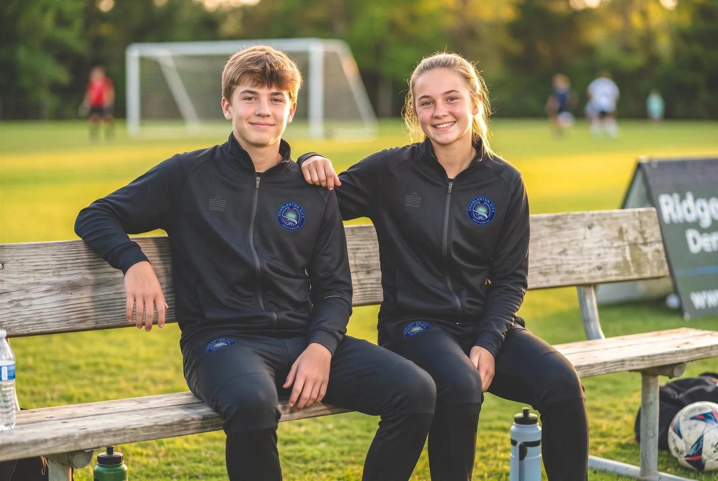 Charleston City FC players wearing navy club training gear